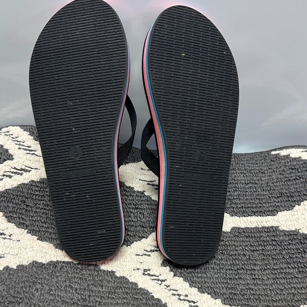 wild fable Black Flip Flop Sandals with Pink and Blue Layered Soles - Picture 3 of 5